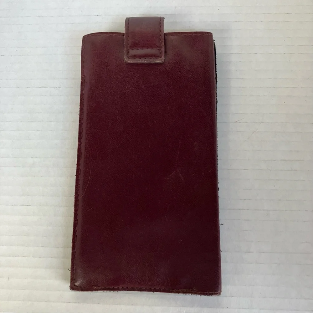 Vintage Burgundy Leather Durl Pocket Snap  Glasses‎ Phone Organizer Pouch